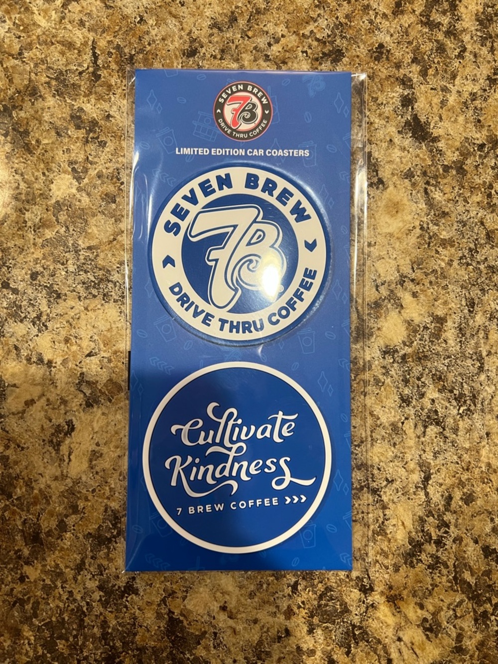 Seven Brew Drive Thru Coffee Blue Car Coasters - Set